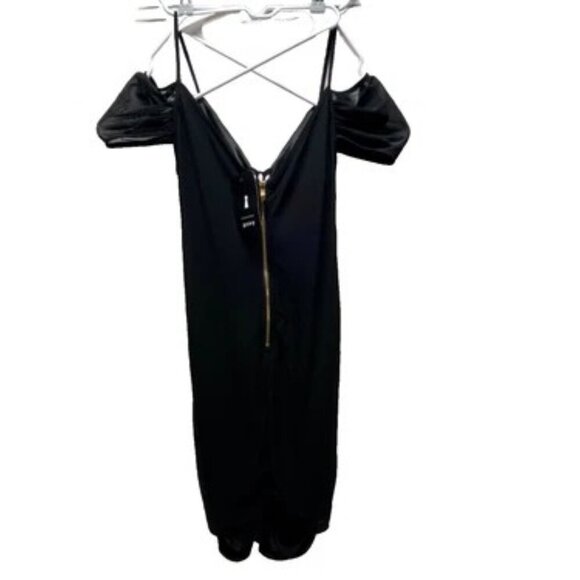 Privy Off Shoulder Shirring Mesh Dress Women's Large Black Cocktail Bodycon NWT - Picture 5 of 9